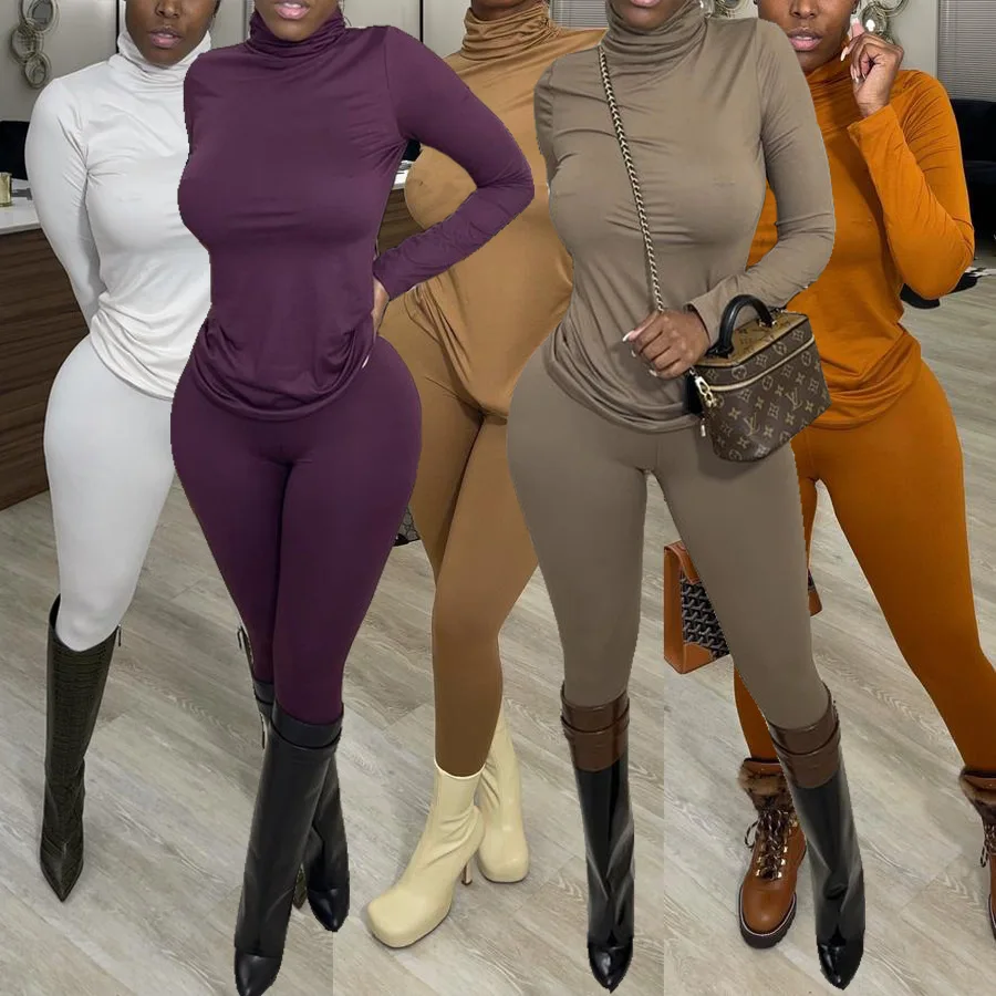Simple Elasticity Two Piece Outfits for Women Casual Solid Long Pant Turtleneck Tops Ladies Winter Slim Tight Outfits for Female
Simple Elasticity Two Piece Outfits for Women Casual Solid Long Pant Turtleneck Tops Ladies Winter Slim Tight Outfits for Female