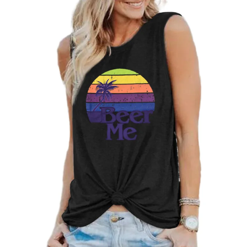 Amazon hot selling women's Vest rainbow coconut tree Print loose round neck sleeveless T-shirt
Amazon hot selling women's Vest rainbow coconut tree Print loose round neck sleeveless T-shirt