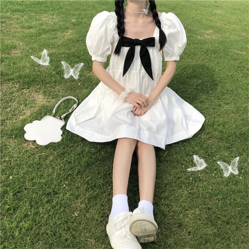 Japanese Sweet Girl Lolita Dress Summer Preppy Style Cute Princess Dress Elegant Bow Puff Sleeve Drees Solid Color Lady Drees
Japanese Sweet Girl Lolita Dress Summer Preppy Style Cute Princess Dress Elegant Bow Puff Sleeve Drees Solid Color Lady Drees