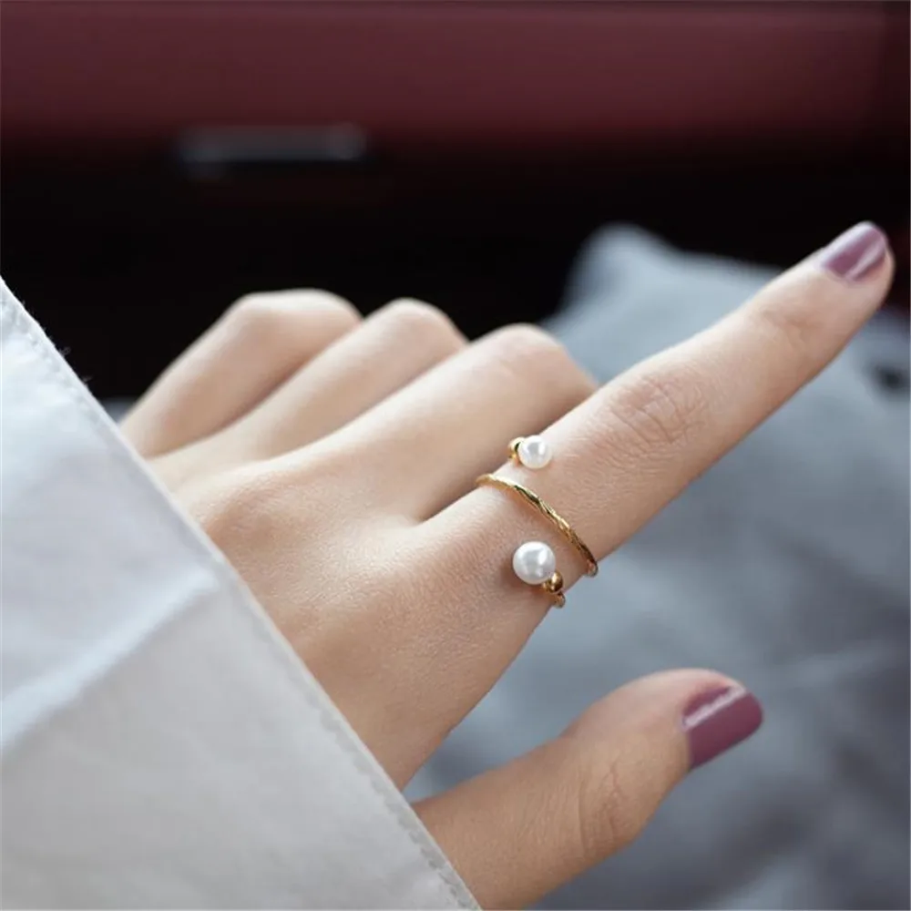 YKNRBPH элегантное Двухслойное кольцо с жемчугом женское регулируемое 14 К Золотое