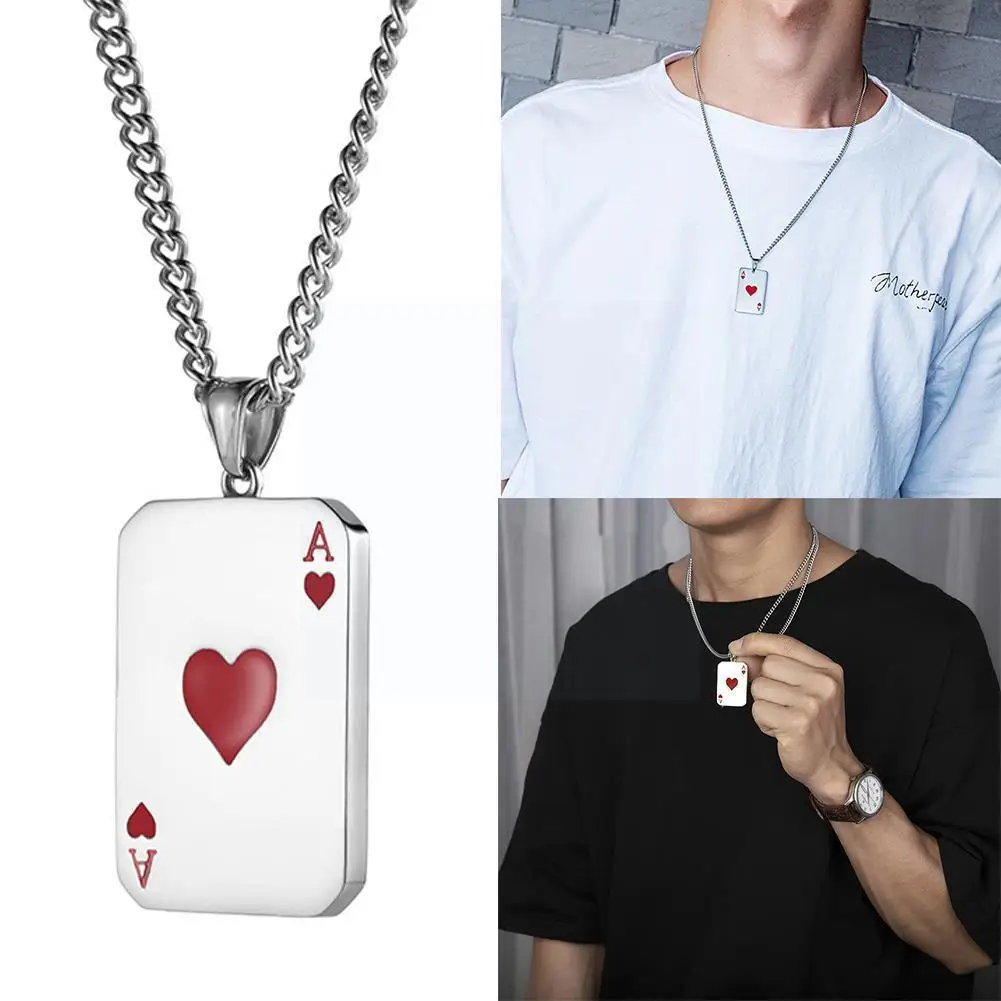 Hip Hop Mens Necklace Chain Red Black A Playing Cards Pendant For Male Necklace Casino Fortune Playing Cards Jewelry Gift D1v2 
Hip Hop Mens Necklace Chain Red Black A Playing Cards Pendant For Male Necklace Casino Fortune Playing Cards Jewelry Gift D1v2