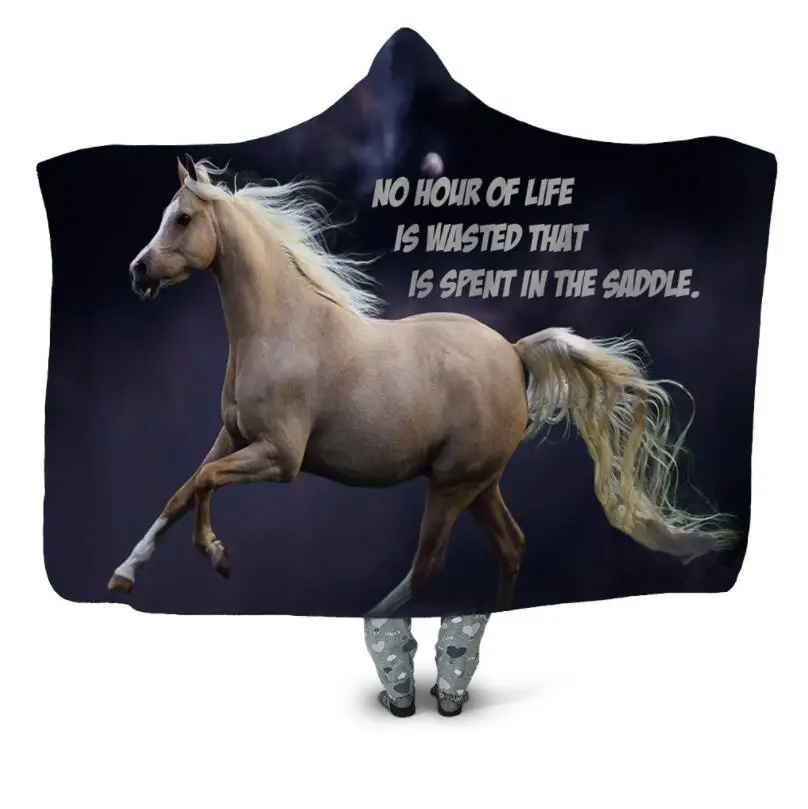 

Gallant Horse 3D Printing Throw Hooded Blanket Wearable Warm Fleece Bedding Office Quilts Soft Adults Travel 06