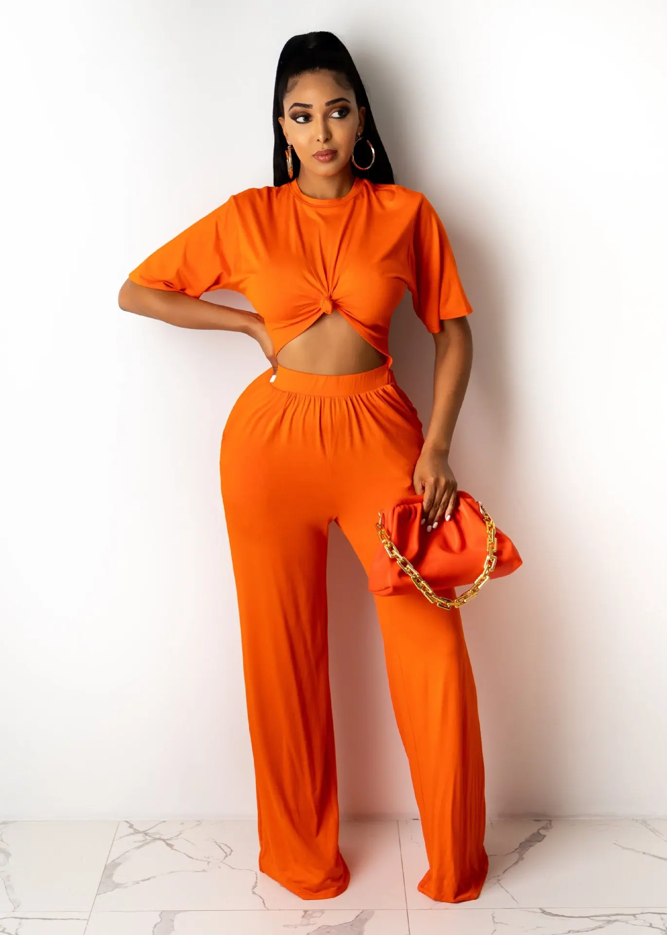 2 Pieces Sets Women Plus Size Solid Color Casual Short Sleeve T-shirt & Wide Leg Pants 
2 Pieces Sets Women Plus Size Solid Color Casual Short Sleeve T-shirt & Wide Leg Pants