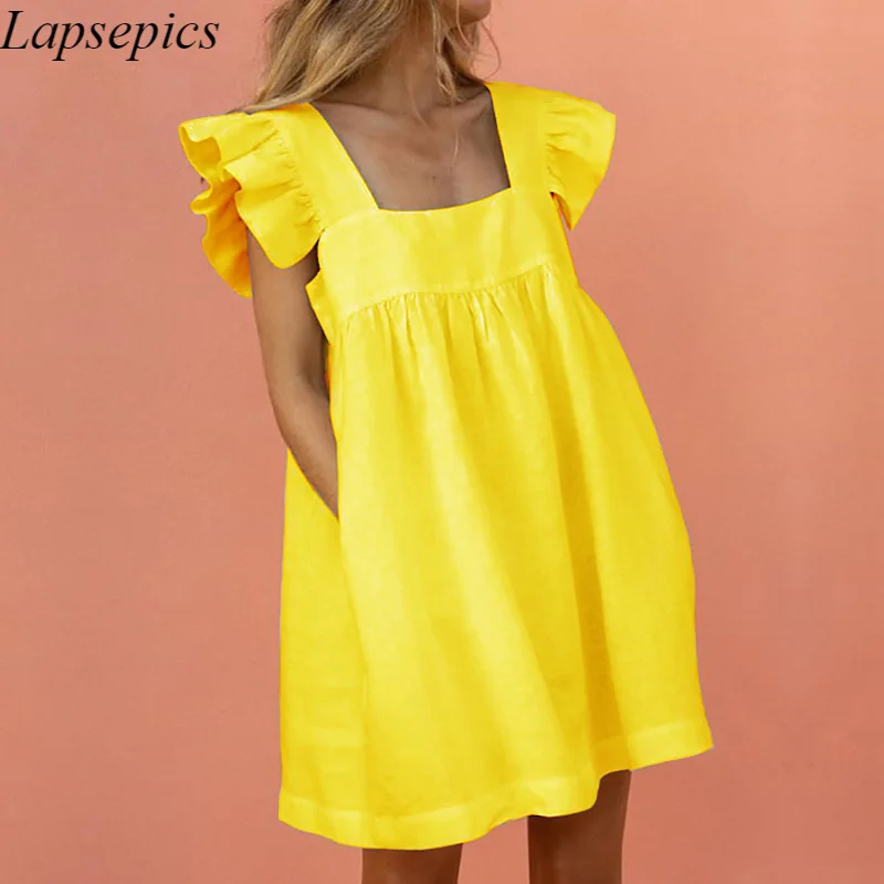 Summer Women Fashion Casual Loose Solid Square Collar Short Sleeve Pocket Mini Dress
Summer Women Fashion Casual Loose Solid Square Collar Short Sleeve Pocket Mini Dress