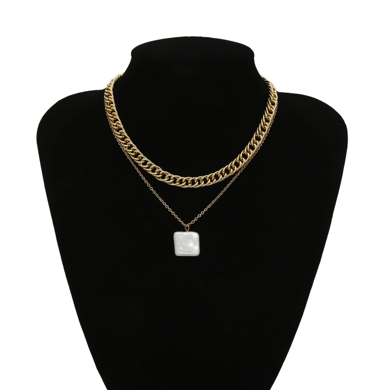 Ailodo Double Layers Square Pearl Necklace For Women Gold Color Thick Chain Chokers Necklaces Fashion Jewelry Girls Gift 20MAR45
Ailodo Double Layers Square Pearl Necklace For Women Gold Color Thick Chain Chokers Necklaces Fashion Jewelry Girls Gift 20MAR45