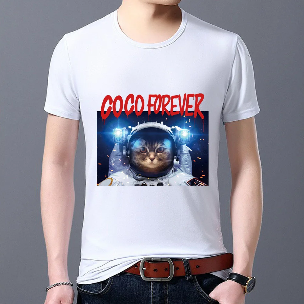 Summer Men T-shirt Astronaut Pattern Series Short-sleeved Harajuku Slim Youth Casual All-match White Print Male Plus Size Shirt 
Summer Men T-shirt Astronaut Pattern Series Short-sleeved Harajuku Slim Youth Casual All-match White Print Male Plus Size Shirt