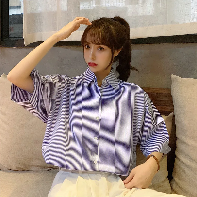 Houthion Chiffon Loose Plus Size Women's Blouses Fashion Short Sleeve Top Stripe Buttons Polo Shirt Summer New Casual Blouse
Houthion Chiffon Loose Plus Size Women's Blouses Fashion Short Sleeve Top Stripe Buttons Polo Shirt Summer New Casual Blouse