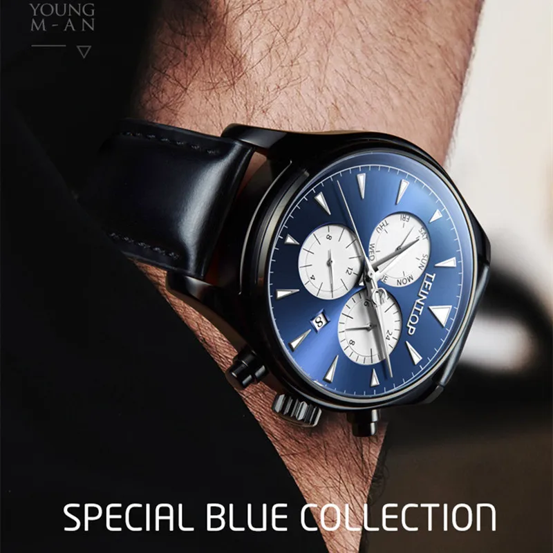 Workable 3 Eyes Men Leisure Blue Watches Mechanical Self-winding Real Leather Strap Watch Calendar Analog Wrist watch Waterproof
Workable 3 Eyes Men Leisure Blue Watches Mechanical Self-winding Real Leather Strap Watch Calendar Analog Wrist watch Waterproof