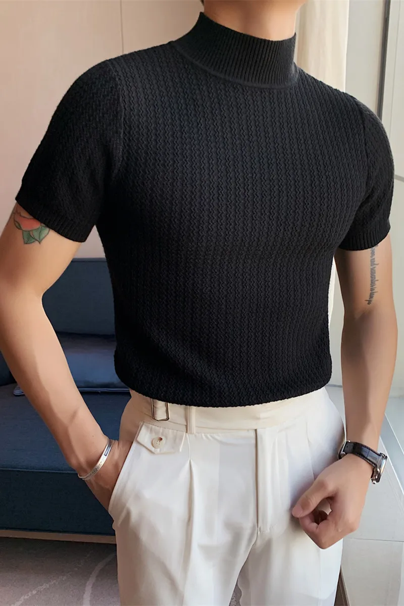 High Collar Half Knitted T-shirt Korean Slim T Shirt Men 2021 Spring Streetwear Casual Tops Tees Breathable Comfortable Clothes
High Collar Half Knitted T-shirt Korean Slim T Shirt Men 2021 Spring Streetwear Casual Tops Tees Breathable Comfortable Clothes