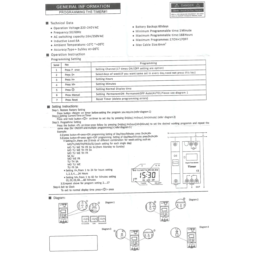 Electronic Weekly 7 Days Programmable Digital Industrial Time Switch Relay Timer Control AC 220V 16A Din Rail Mount
Electronic Weekly 7 Days Programmable Digital Industrial Time Switch Relay Timer Control AC 220V 16A Din Rail Mount
