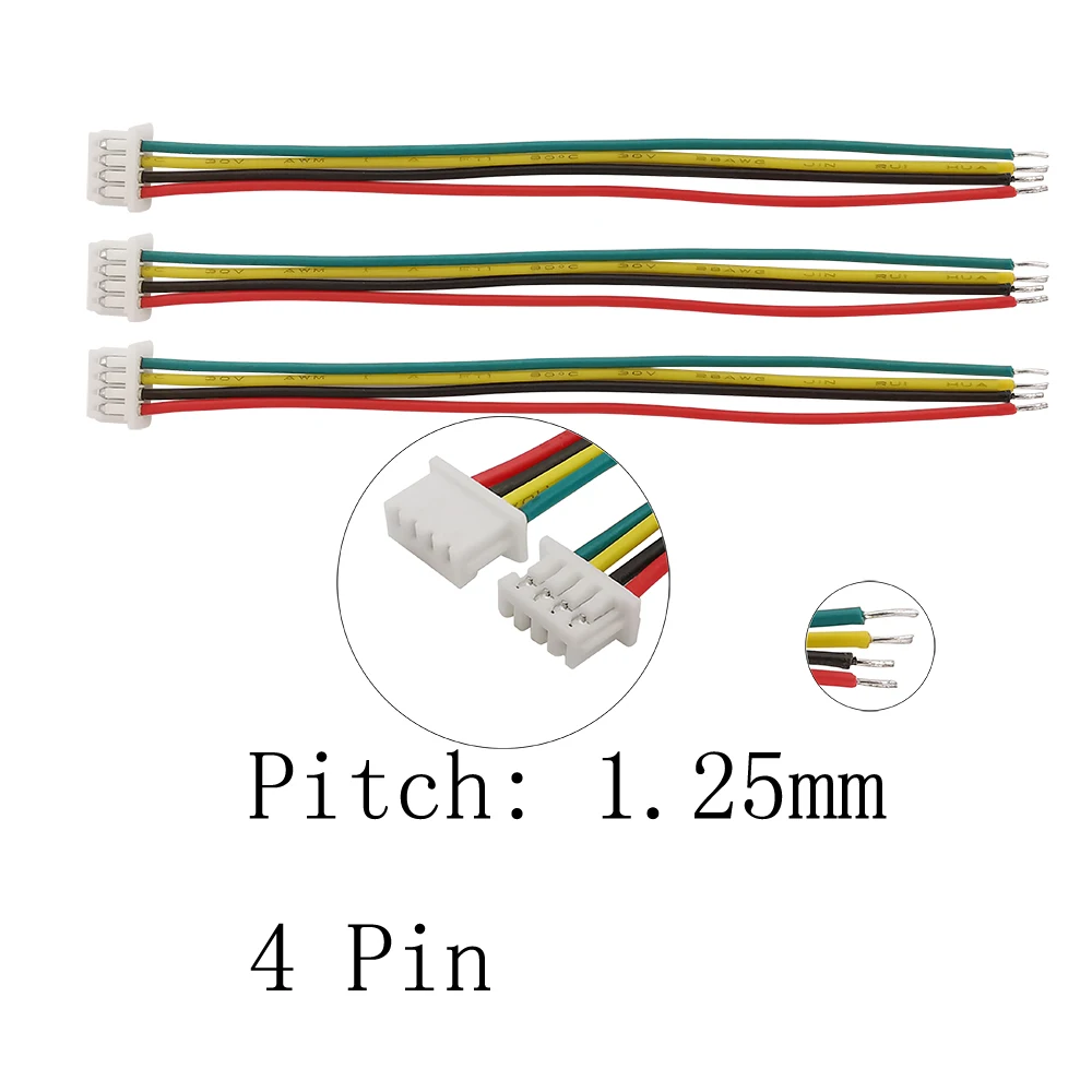 

10Pcs/lot Micro JST 1.25mm Wire Cable Connector 4 Pin Pitch 1.25 mm Female Socket Wire Connectors Length 10CM 15CM 20CM 30CM