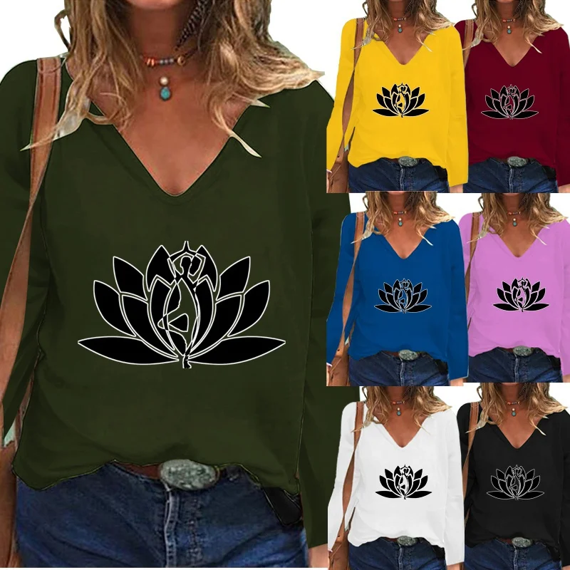 Deep V-neck Women's Autumn Fashion Casual Long Sleeve Shirt Lotus Flower Printed Shirt Loose Women's T-shirt XS-5XL
Deep V-neck Women's Autumn Fashion Casual Long Sleeve Shirt Lotus Flower Printed Shirt Loose Women's T-shirt XS-5XL