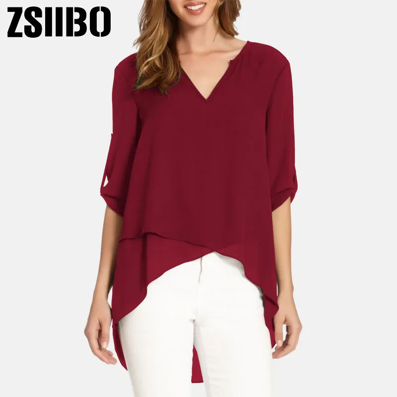 Women Blouses Summer Elegant Irregular V-Neck Chiffon soft Tunic Casual Solid breathable Half sleeve Top Shirts plus size
Women Blouses Summer Elegant Irregular V-Neck Chiffon soft Tunic Casual Solid breathable Half sleeve Top Shirts plus size