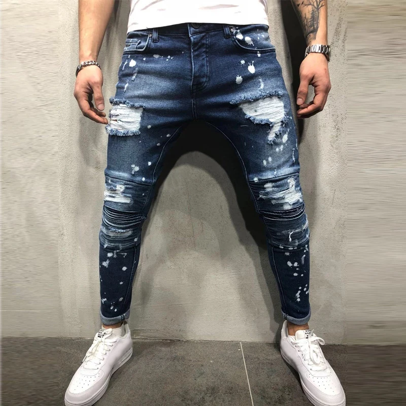 Men Printing Ripped Jeans Fashion Stretch Slim Fit Distressed Blue Skinny Jeans Homme Vintage Pleated Hip Hop Denim Pencil Pants
Men Printing Ripped Jeans Fashion Stretch Slim Fit Distressed Blue Skinny Jeans Homme Vintage Pleated Hip Hop Denim Pencil Pants