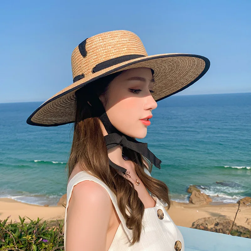 2021 Women Raffia Hand Weave Straw Hat Travel Beach Big Brim Sun Hat Flat Top Shade Cap Black Ribbon Bandage Summer Hat
2021 Women Raffia Hand Weave Straw Hat Travel Beach Big Brim Sun Hat Flat Top Shade Cap Black Ribbon Bandage Summer Hat