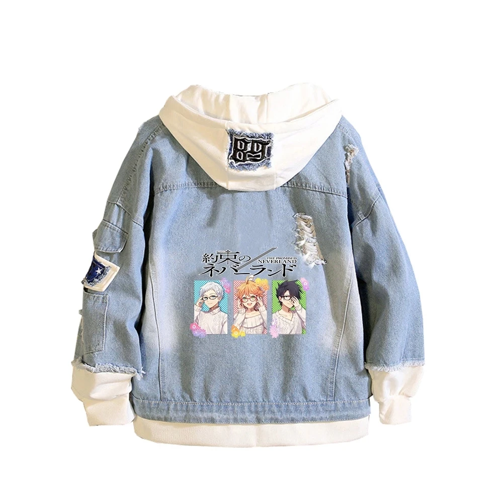 AnimeThe Promised Neverland Emma Cosplay Denim Jacket Norman Ray Costume Halloween Ripped Hooded Sweater Adult Unisex Clothes
AnimeThe Promised Neverland Emma Cosplay Denim Jacket Norman Ray Costume Halloween Ripped Hooded Sweater Adult Unisex Clothes