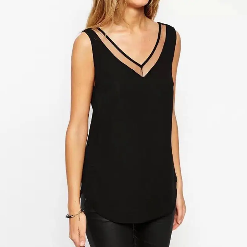 Women Summer Chiffon V-Neck T-Shirt Sleeveless Vest Shirt Lady Casual Shirt Black White Short Blusas for Female
Women Summer Chiffon V-Neck T-Shirt Sleeveless Vest Shirt Lady Casual Shirt Black White Short Blusas for Female
