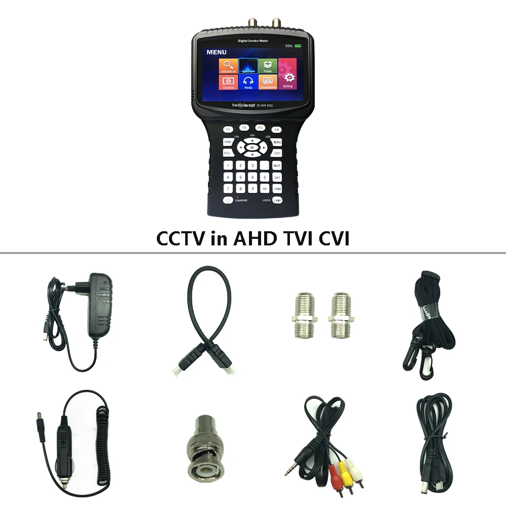 DVB-T2 DVBS2 DVB-C Combo Sat Finder 4.3" Screen Support Spectrum Analyzer CCTV Camera in AHD TVI CVI Twinkler SF-999 Pro
DVB-T2 DVBS2 DVB-C Combo Sat Finder 4.3" Screen Support Spectrum Analyzer CCTV Camera in AHD TVI CVI Twinkler SF-999 Pro