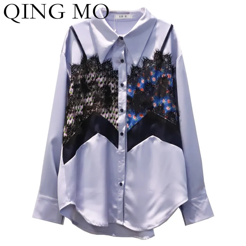 QING MO Autumn Fashion Lace Stitching Blouse Women Loose And Thin 2021 New Trend Irregular Fake Two Piece Blouse Blue ZWL691
QING MO Autumn Fashion Lace Stitching Blouse Women Loose And Thin 2021 New Trend Irregular Fake Two Piece Blouse Blue ZWL691