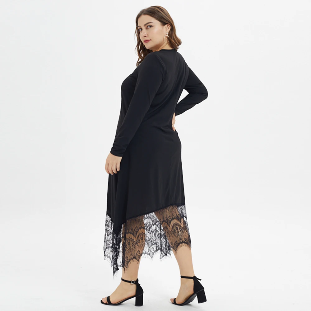 Sale Women's Sexy Large size Dresses Autumn Straight Plus Size Dresses Long Sleeve Casual Round Neck Lace Solid Dress D30 
Sale Women's Sexy Large size Dresses Autumn Straight Plus Size Dresses Long Sleeve Casual Round Neck Lace Solid Dress D30