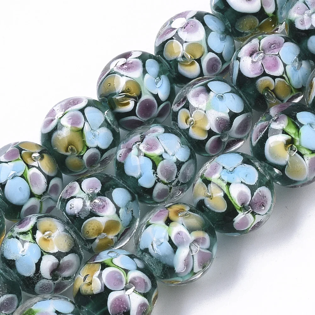 

Handmade Lampwork Beads Inner Flower Round Loose Beads For DIY Charm Bracelet Making Jewelry Findings About 45pcs/Strand