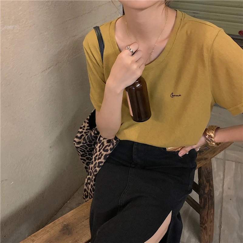 YTX1466 Summer Korean version 2021 new basic loose and versatile casual short-sleeved letter T-shirt 
YTX1466 Summer Korean version 2021 new basic loose and versatile casual short-sleeved letter T-shirt