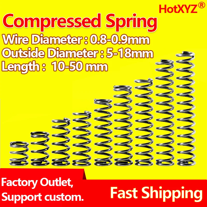 

HotXYZ Cylidrical Coil Compression Spring Rotor Return Pressure Compressed Spring Steel 65Mn Wire Diameter 0.8mm 0.9mm
