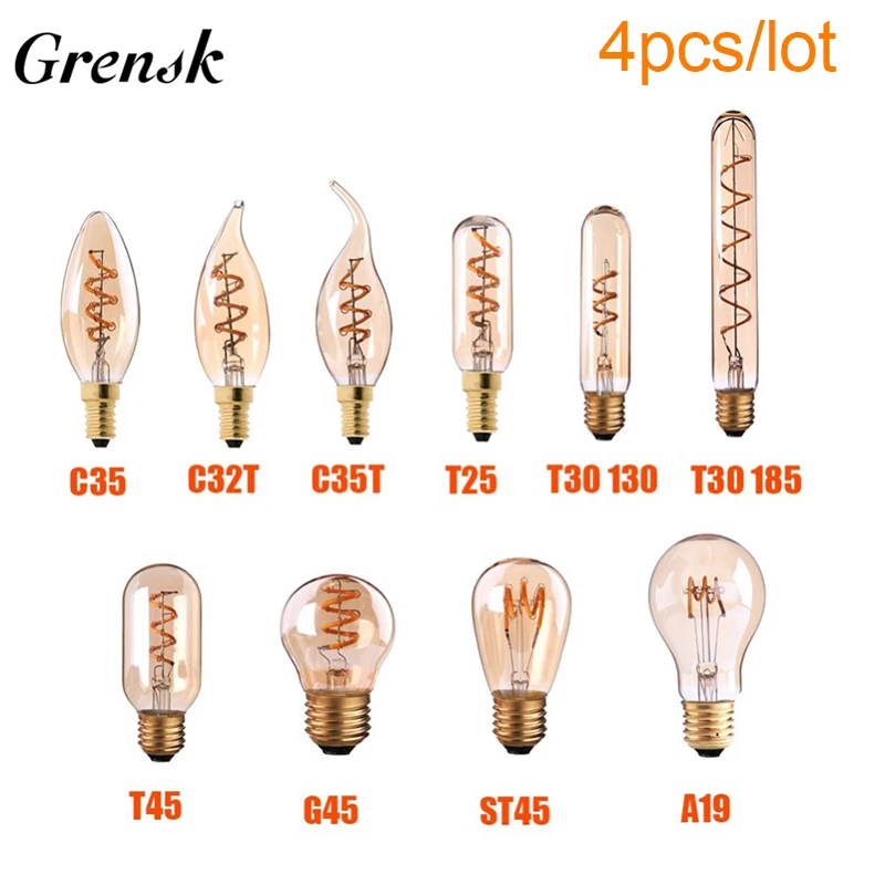 

Grensk Dimmable Spiral LED Filament Light Bulb E27 E12 E14 3W 2200K Retro Edison Led Bulb Vintage Lamp for Pendant Home Lighting