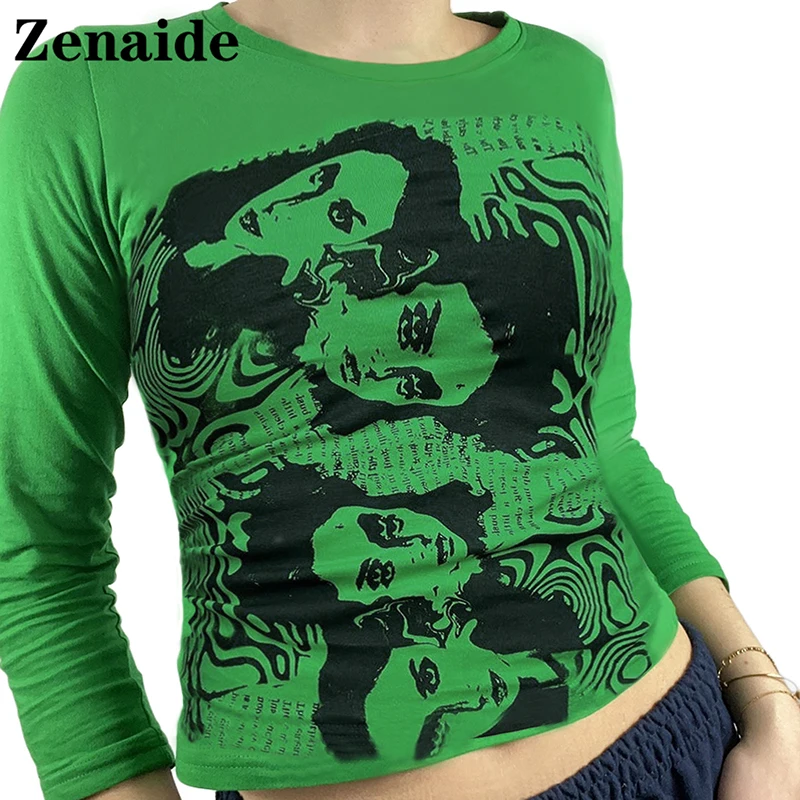 Женская футболка с длинным рукавом Zenaide, повседневный зеленый укороченный топ с принтом в стиле Харадзюку, Y2K, осень 2021
Женская футболка с длинным рукавом Zenaide, повседневный зеленый укороченный топ с принтом в стиле Харадзюку, Y2K, осень 2021