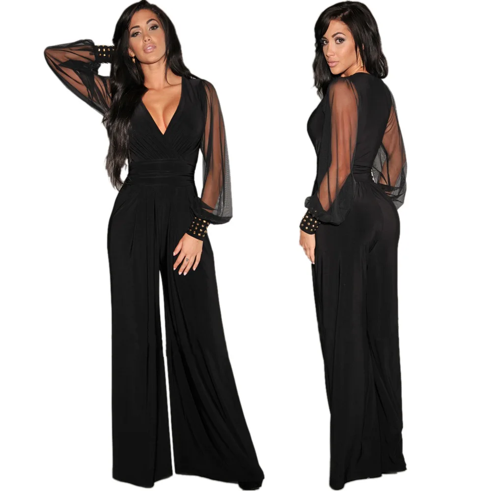 Women Jumpsuit 2019 Autumn Winter Female Long Black Rompers V-Neck Cuffs Mesh Sleeves Loose Club Pants Elegant Long Jumpsuit
Women Jumpsuit 2019 Autumn Winter Female Long Black Rompers V-Neck Cuffs Mesh Sleeves Loose Club Pants Elegant Long Jumpsuit