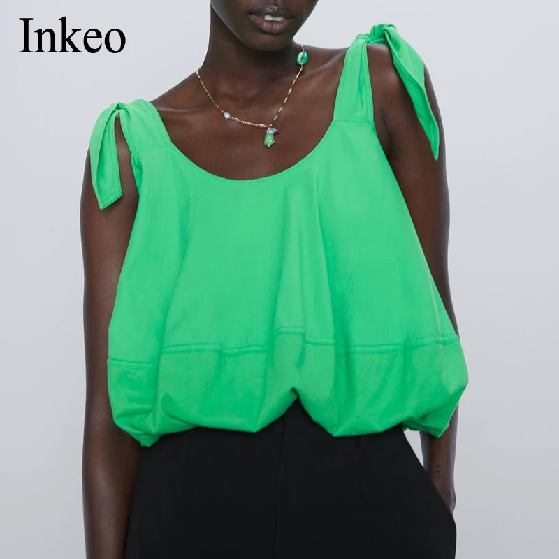 Green Crop Tops Female Sleeveless With bow Bandage Short Strap Vest For Women Vintage Chic 2020 Summer Girls Tide INKEO 9T108 
Green Crop Tops Female Sleeveless With bow Bandage Short Strap Vest For Women Vintage Chic 2020 Summer Girls Tide INKEO 9T108