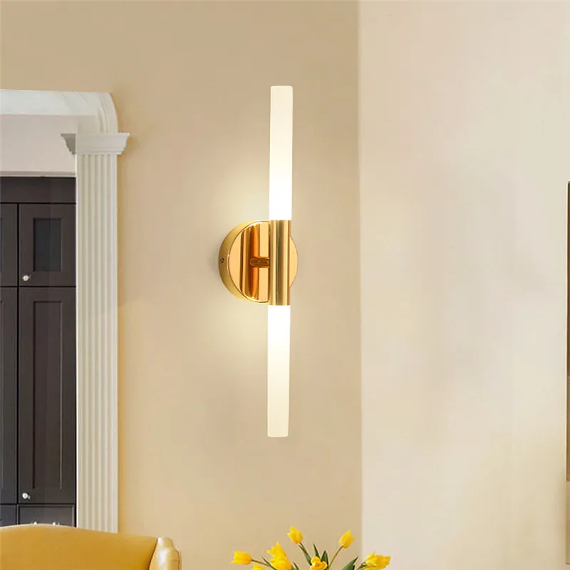 Metal Tube Pipe Up Down LED Wall Lamp Modern Mirror Light Bathroom For Bedroom Foyer Washroom Living Room Sconce Gold/Black | Лампы и