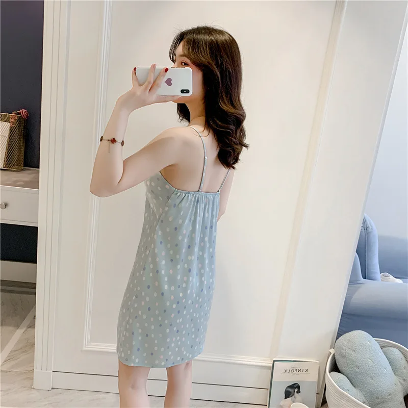 Ladies Sexy Nightdress Silk V-neck Dot Print Sling Sleepwear Lingerie Babydoll Nightgown Women Sleepshirt With Chest Pad
Ladies Sexy Nightdress Silk V-neck Dot Print Sling Sleepwear Lingerie Babydoll Nightgown Women Sleepshirt With Chest Pad