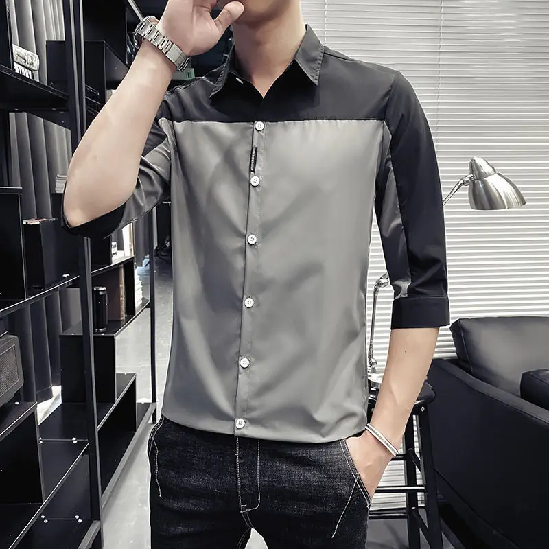 Summer short sleeve stitching shirt men's tide seven sleeve Korean style slim design shirt handsome middle sleeve casual shirt
Summer short sleeve stitching shirt men's tide seven sleeve Korean style slim design shirt handsome middle sleeve casual shirt