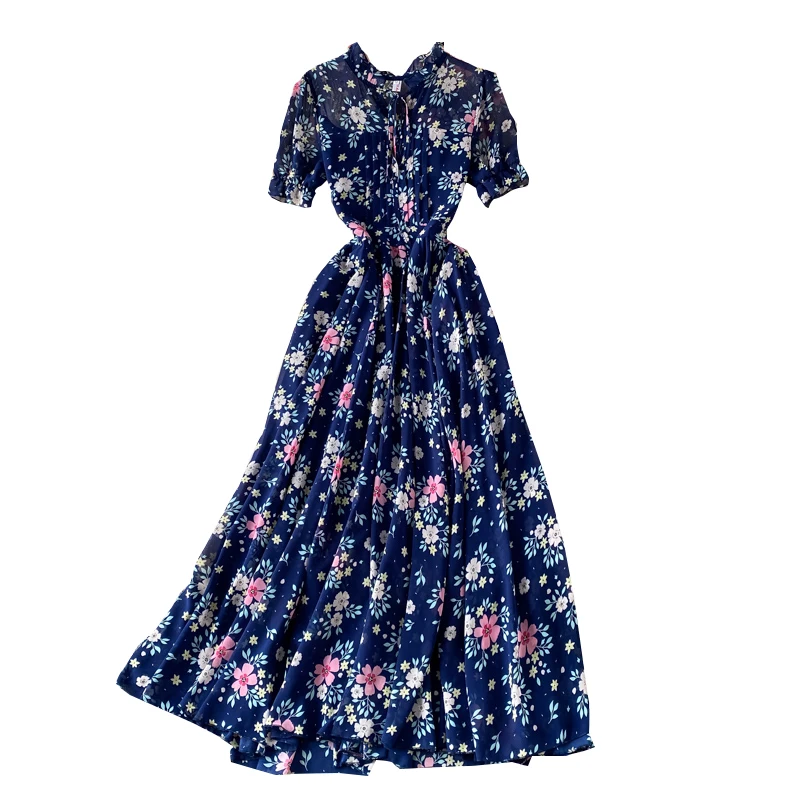 Elegant temperament bubble sleeve Floral Chiffon Dress super fairy style long elegant Holiday Beach
Elegant temperament bubble sleeve Floral Chiffon Dress super fairy style long elegant Holiday Beach
