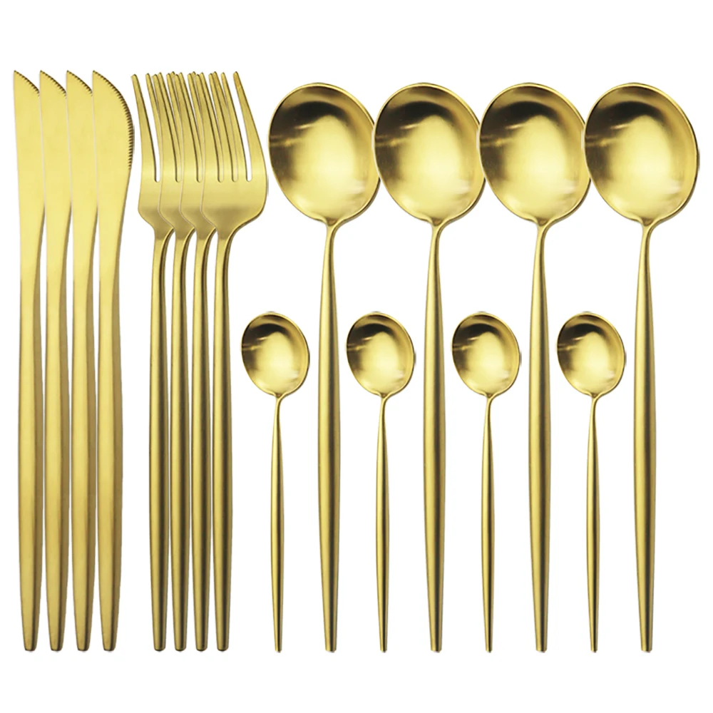 Набор золотых столовых приборов из нержавеющей стали 18/10, 16 шт. 
Набор золотых столовых приборов из нержавеющей стали 18/10, 16 шт.