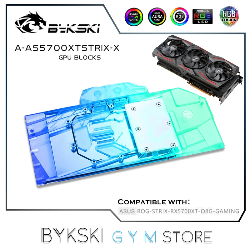 

Водяной блок Bykski с полным покрытием для видеокарты ASUS ROG STRIX RX5700XT, охлаждающий кулер для ПК, AURA SYNC A-AS5700XTSTRIX-X