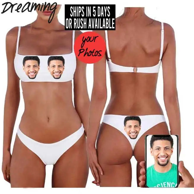 Bride Photo Bikini 2 Piece Swimsuit With Grooms Face White Low Rise Bridal Bathing Suit Wifey Honeymoon Bachelorette Wedding New
Bride Photo Bikini 2 Piece Swimsuit With Grooms Face White Low Rise Bridal Bathing Suit Wifey Honeymoon Bachelorette Wedding New