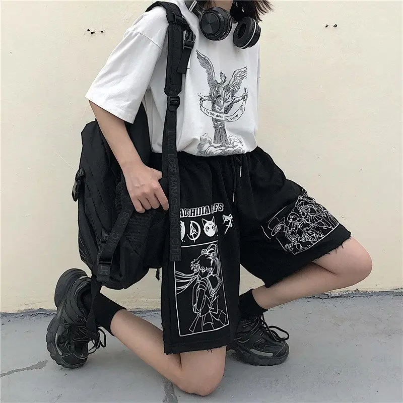 Summer Broek Streetwear Cartoon Comic Black Shorts Letters Print High Tail Shorts Casual Loose Elastic Tail Straight Shorts
Summer Broek Streetwear Cartoon Comic Black Shorts Letters Print High Tail Shorts Casual Loose Elastic Tail Straight Shorts