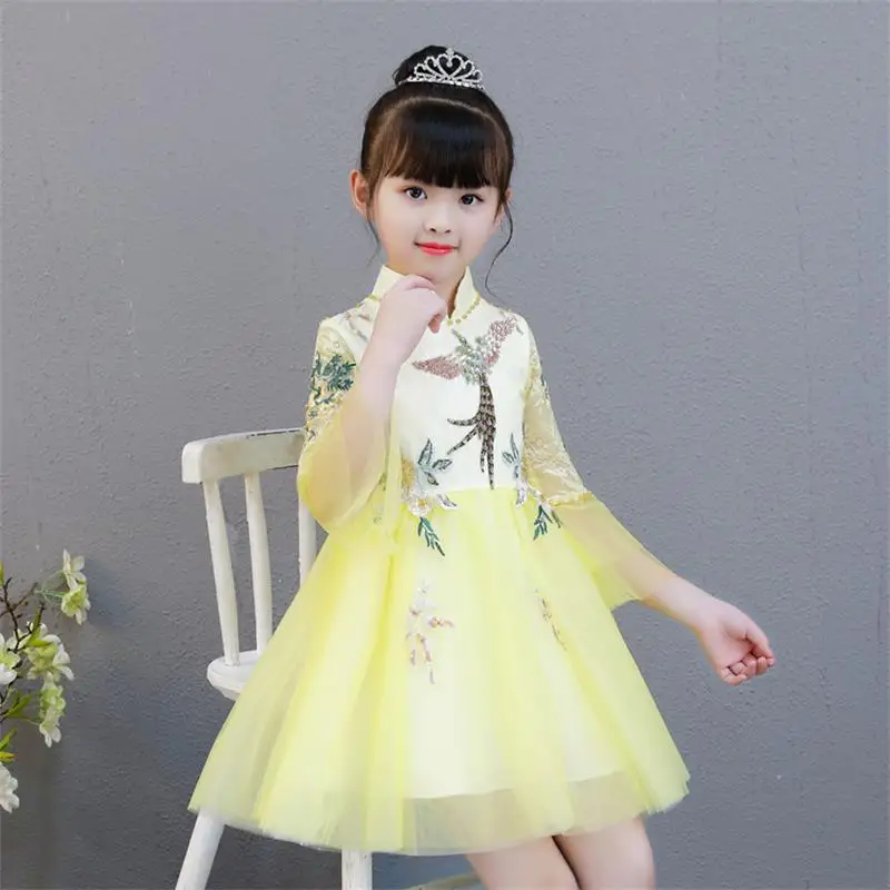 Летнее желтое платье для маленьких девочек принцессы с цветами одежда