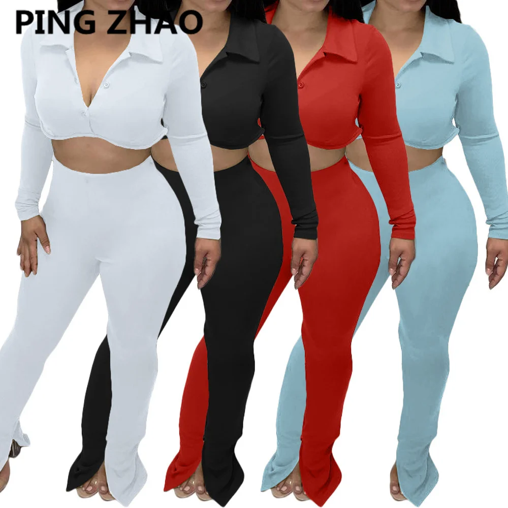 PING ZHAO Street Women Two Piece Set Outfits Single Breasted Shirt and Flare Pants Suit Tracksuit
PING ZHAO Street Women Two Piece Set Outfits Single Breasted Shirt and Flare Pants Suit Tracksuit