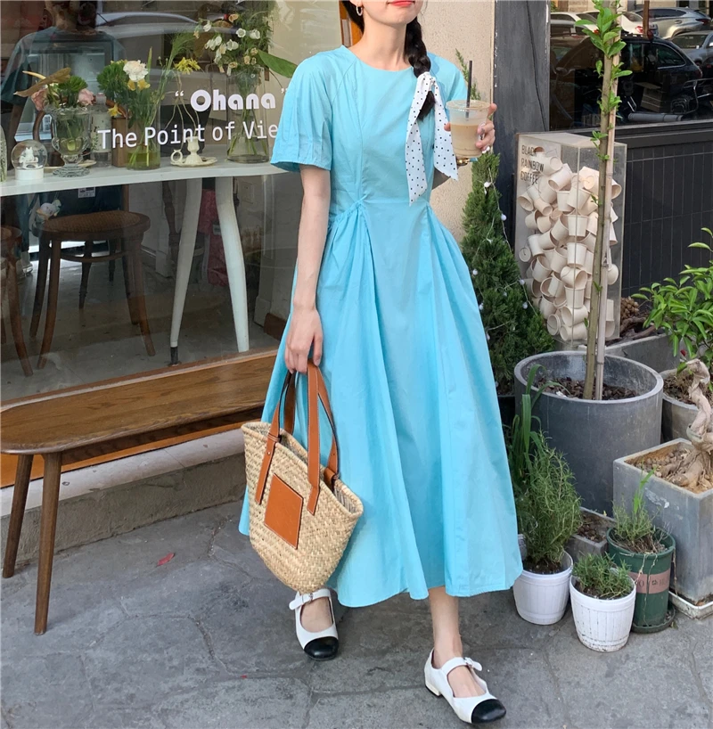 Korean Summer Short Sleeve Woman Dress with Pockets Solid Color A-line Midi Long Dresses YOU504 
Korean Summer Short Sleeve Woman Dress with Pockets Solid Color A-line Midi Long Dresses YOU504