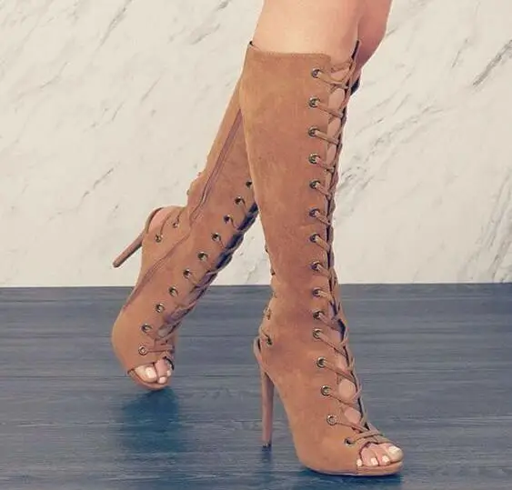Dipsloot Woman Black Army Green Brown Suede Cuts Out Long Boots Cross Lace Up Peep Toe Slingback Thin Heels Knee High Boots
Dipsloot Woman Black Army Green Brown Suede Cuts Out Long Boots Cross Lace Up Peep Toe Slingback Thin Heels Knee High Boots