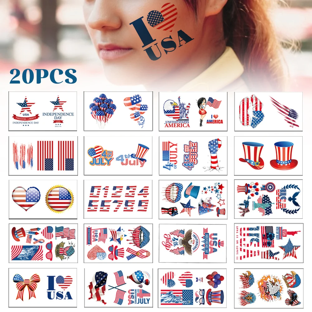 20pcs Fourth of July Decorations Temporary Tattoos American Flag Red White and Blue Party Supplies for Memorial Independence Day
20pcs Fourth of July Decorations Temporary Tattoos American Flag Red White and Blue Party Supplies for Memorial Independence Day