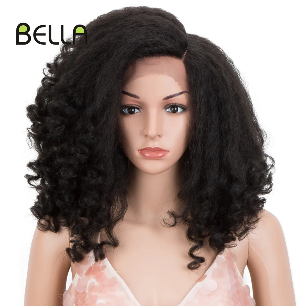 Bella Curly Hair Synthetic Lace Wig Braided Dreadlock Big For Black Women 14 inch Kinky Front | Шиньоны и парики