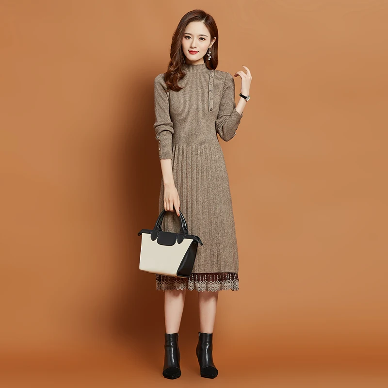 Fashion Women's Bottoming Dress Women's Autumn Winter Long Knee Thicken Warm Inside Lace Knitted Sweater Slim Thin Spring dress
Fashion Women's Bottoming Dress Women's Autumn Winter Long Knee Thicken Warm Inside Lace Knitted Sweater Slim Thin Spring dress