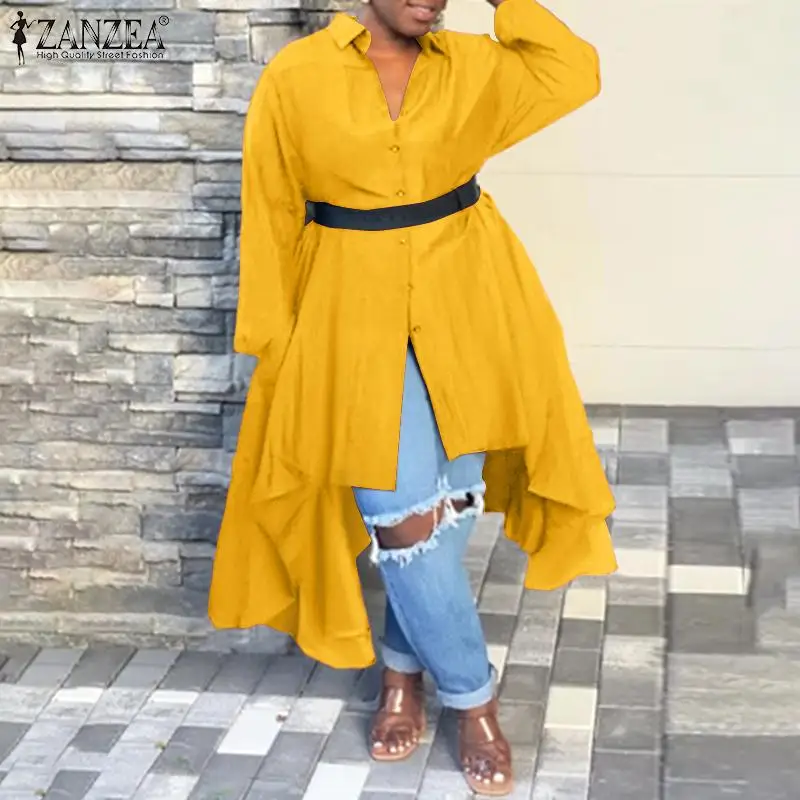 ZANZEA Autumn Lapel Neck Long Sleeve Solid Blouse Women Asymmetrical Shirt Casual Loose Long Tops Buttons Down Blusas Overszie
ZANZEA Autumn Lapel Neck Long Sleeve Solid Blouse Women Asymmetrical Shirt Casual Loose Long Tops Buttons Down Blusas Overszie