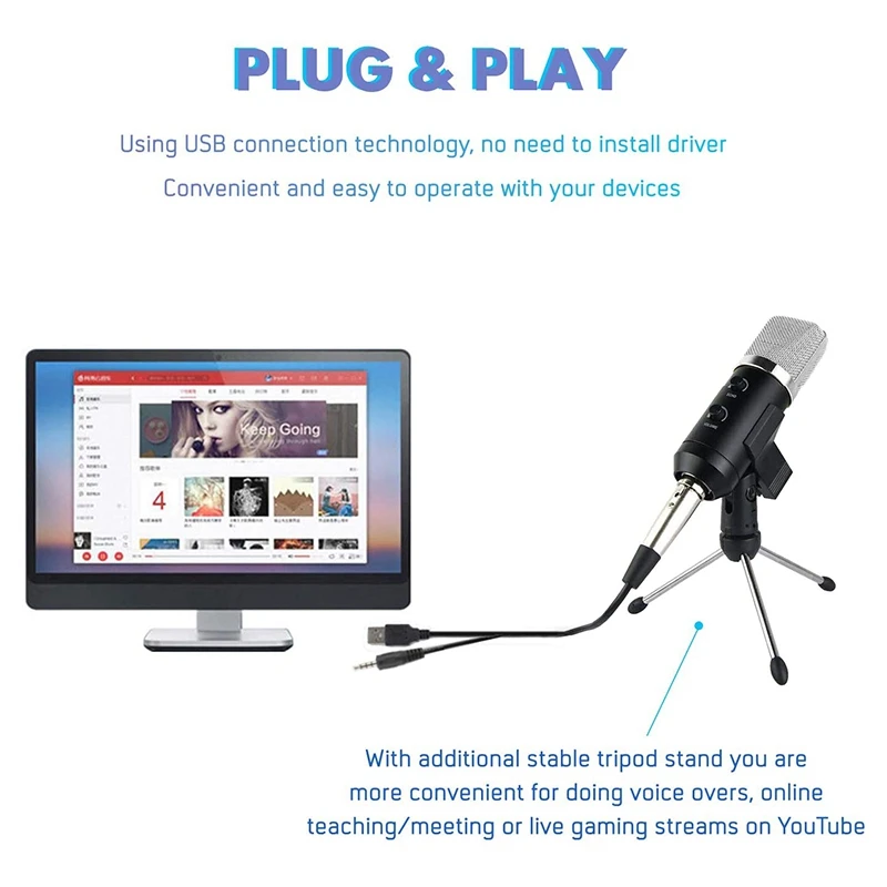 USB Cardioid Microphone, Plug & Play Condenser Recording Microphone for PC Laptop, YouTube Studio Video Podcast, Etc.
USB Cardioid Microphone, Plug & Play Condenser Recording Microphone for PC Laptop, YouTube Studio Video Podcast, Etc.