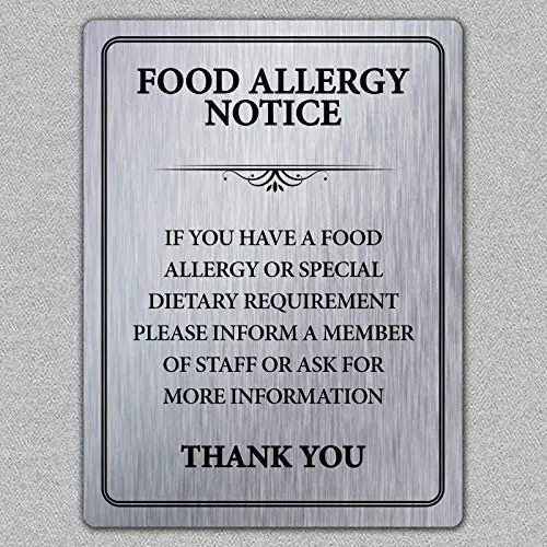 N/C Food Allergy Safety Notice Aluminum Sign Metal Sign Aluminum Sign 7.8x11.8 Inch
N/C Food Allergy Safety Notice Aluminum Sign Metal Sign Aluminum Sign 7.8x11.8 Inch