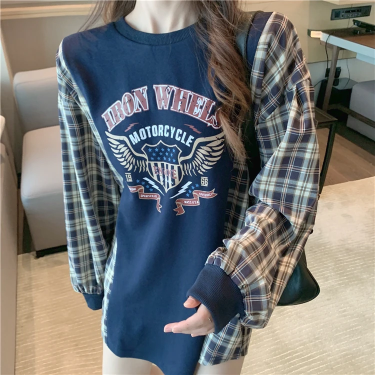 2021 Spring Pullover Plaid Stitching Street Clothing Letter Pattern Round Neck Women'S Sweatshirt Loose And Lazy Fashion Top
2021 Spring Pullover Plaid Stitching Street Clothing Letter Pattern Round Neck Women'S Sweatshirt Loose And Lazy Fashion Top